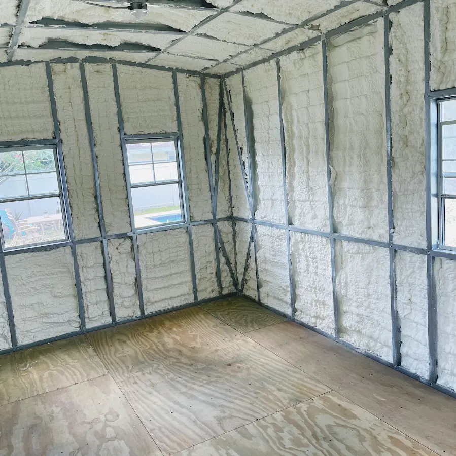 Closed-cell spray foam insulation applied to wall cavities in a residential project in Mountain Home